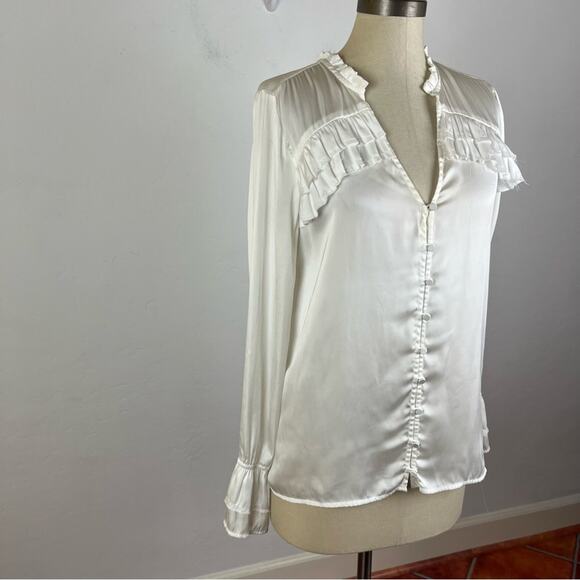 PAIGE Anguilla Ruffle Yoke Matte Satin Blouse - Picture 3 of 9